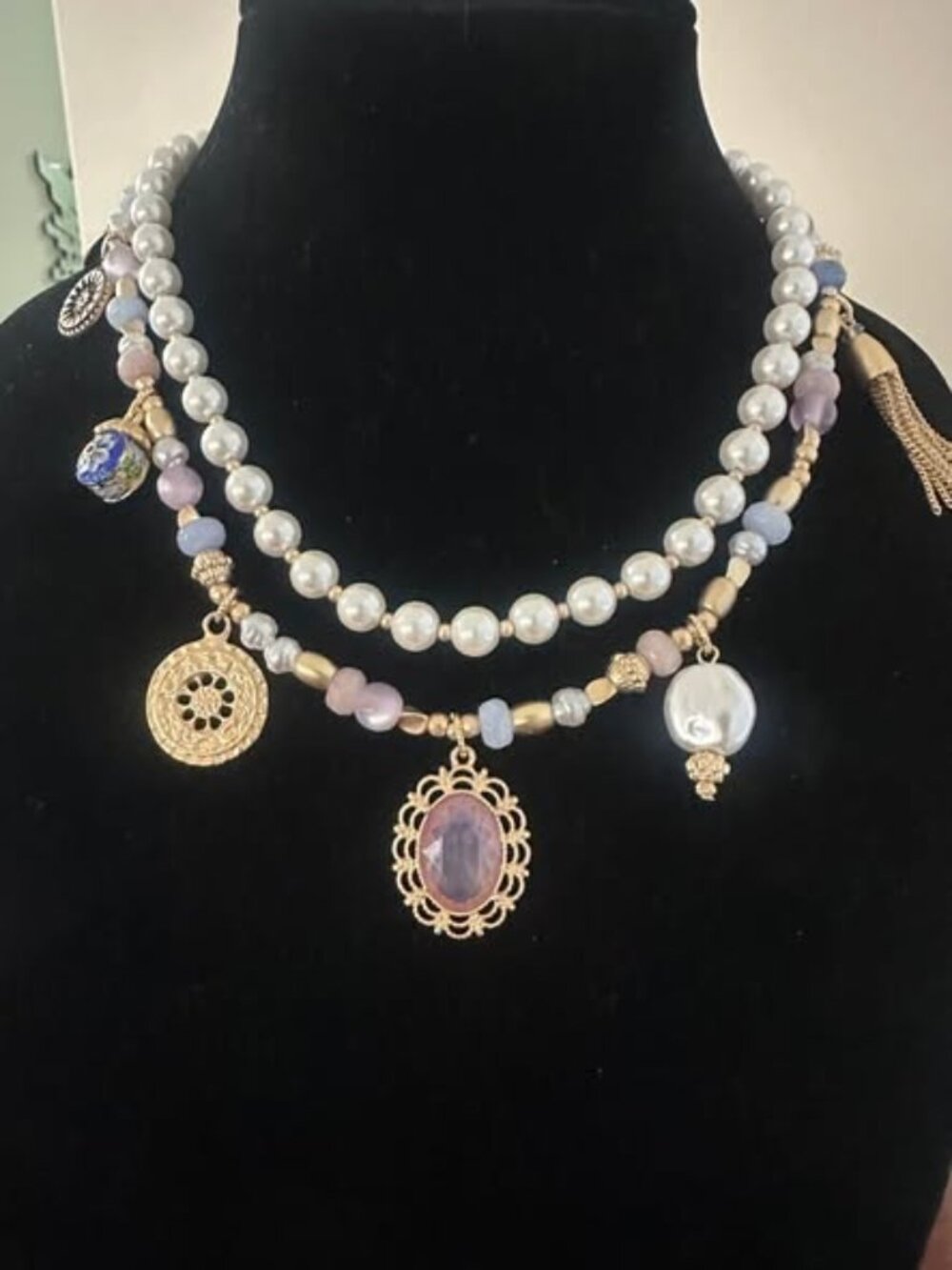 NWT CHICO'S Genuine Jade Stone Charm Short Necklace.